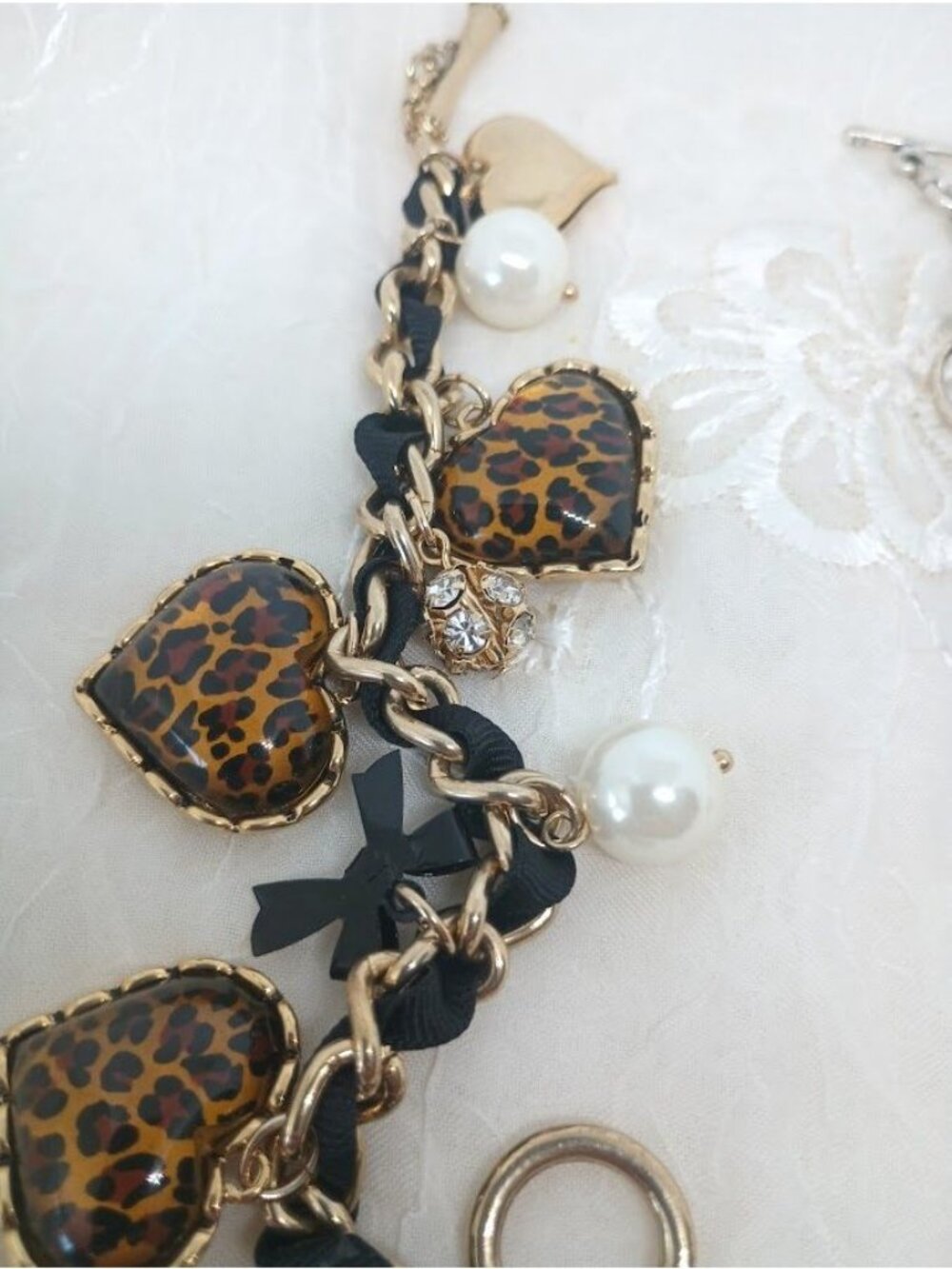 Betsey Johnson Leopard Print Heart Charm Bracelet & Labradorite Bracelets - Picture 5 of 10